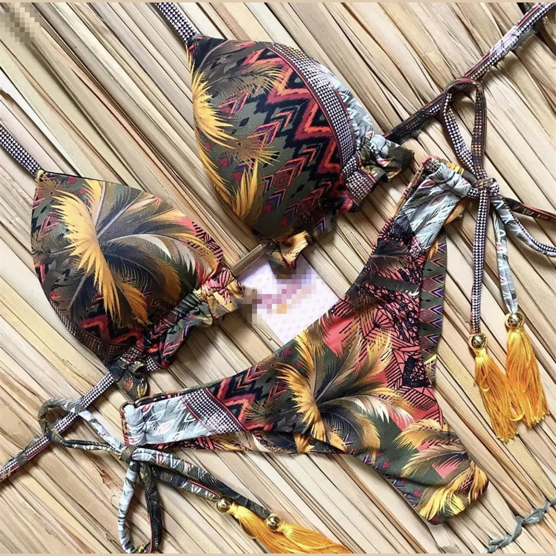 Dwuczęściowy kolorowy strój kąpielowy z motywem wiązany - Plumas