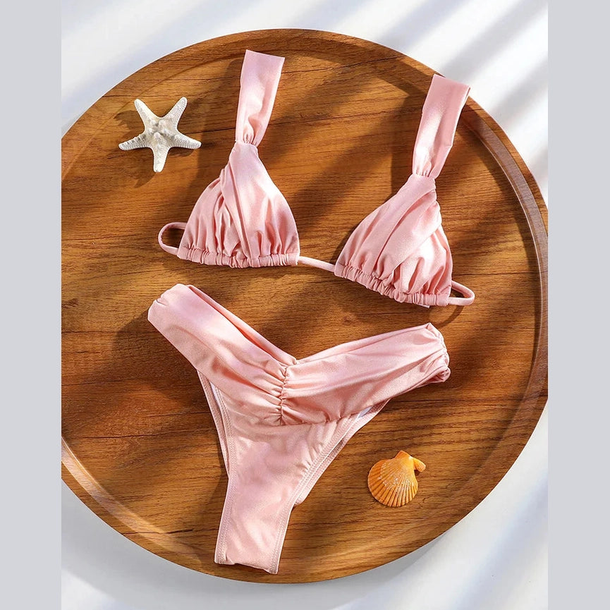 Dwuczęściowy strój kąpielowy  vintage bikini z marszczeniem - Aguamarina