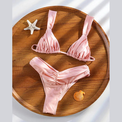 Dwuczęściowy strój kąpielowy  vintage bikini z marszczeniem - Aguamarina
