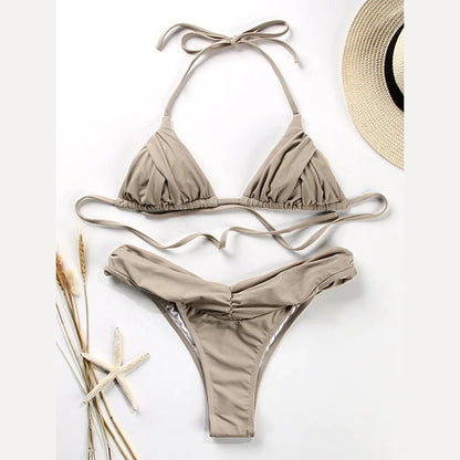 Dwuczęściowy strój kąpielowy  vintage bikini z marszczeniem - Aguamarina