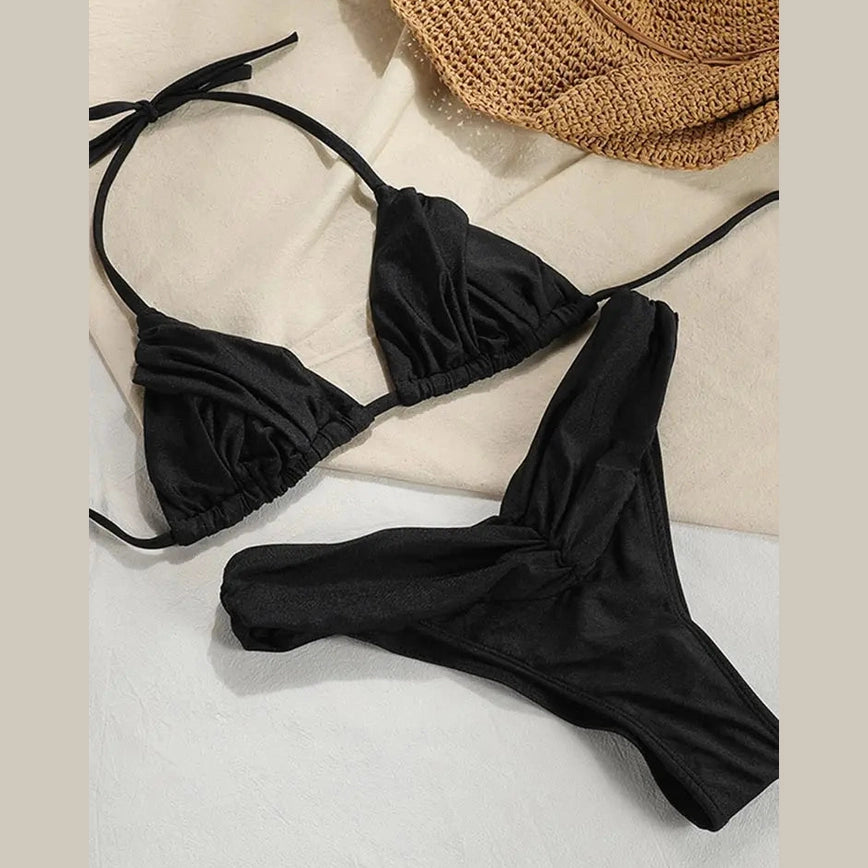 Dwuczęściowy strój kąpielowy  vintage bikini z marszczeniem - Aguamarina