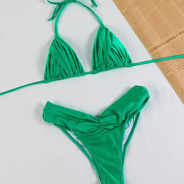 Dwuczęściowy strój kąpielowy  vintage bikini z marszczeniem - Aguamarina