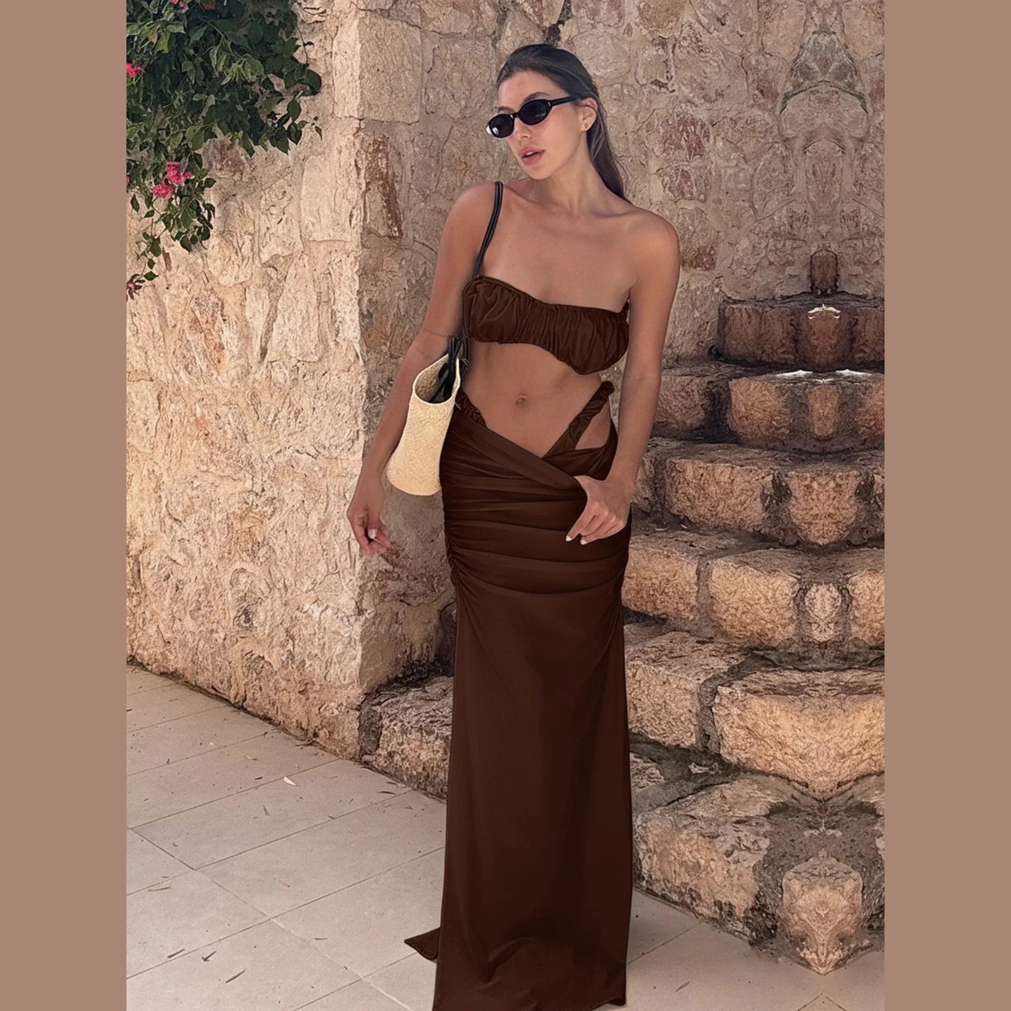 Trzyczęściowy strój kąpielowy bandeau z pareo- Perla