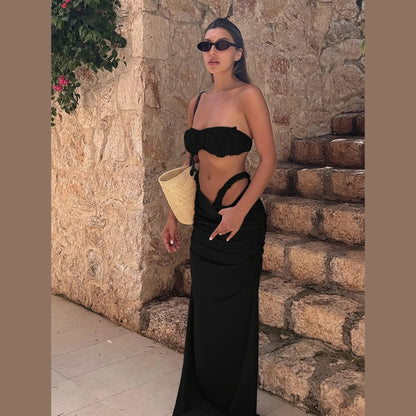 Trzyczęściowy strój kąpielowy bandeau z pareo- Perla