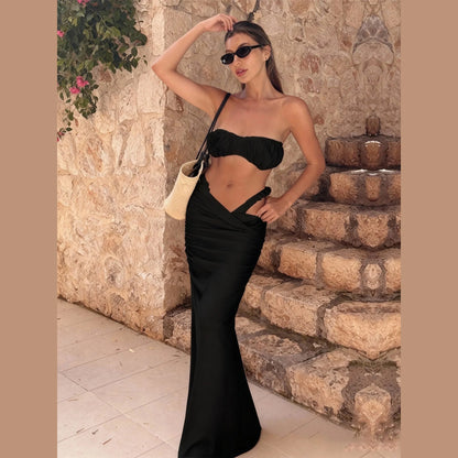 Trzyczęściowy strój kąpielowy bandeau z pareo- Perla