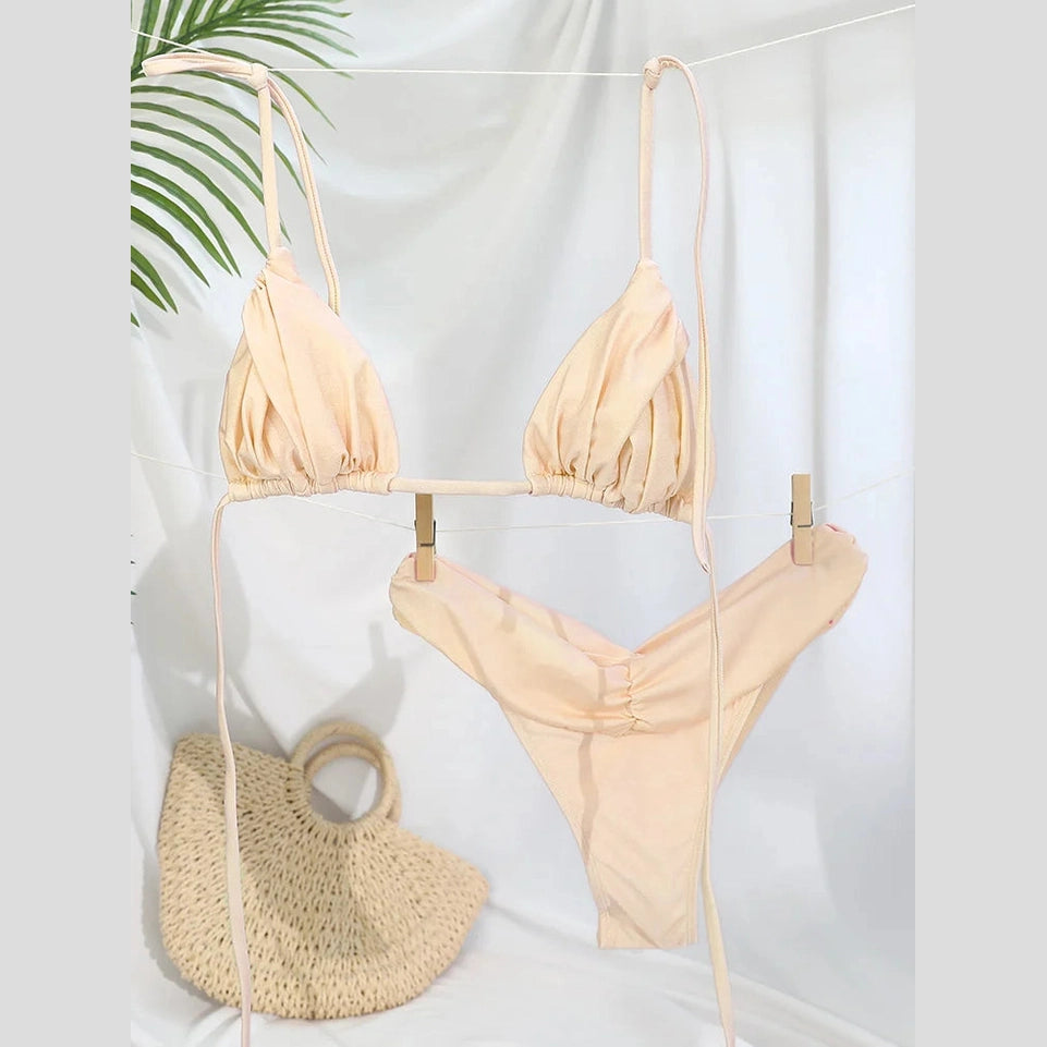 Dwuczęściowy strój kąpielowy  vintage bikini z marszczeniem - Aguamarina