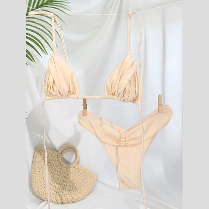 Dwuczęściowy strój kąpielowy  vintage bikini z marszczeniem - Aguamarina