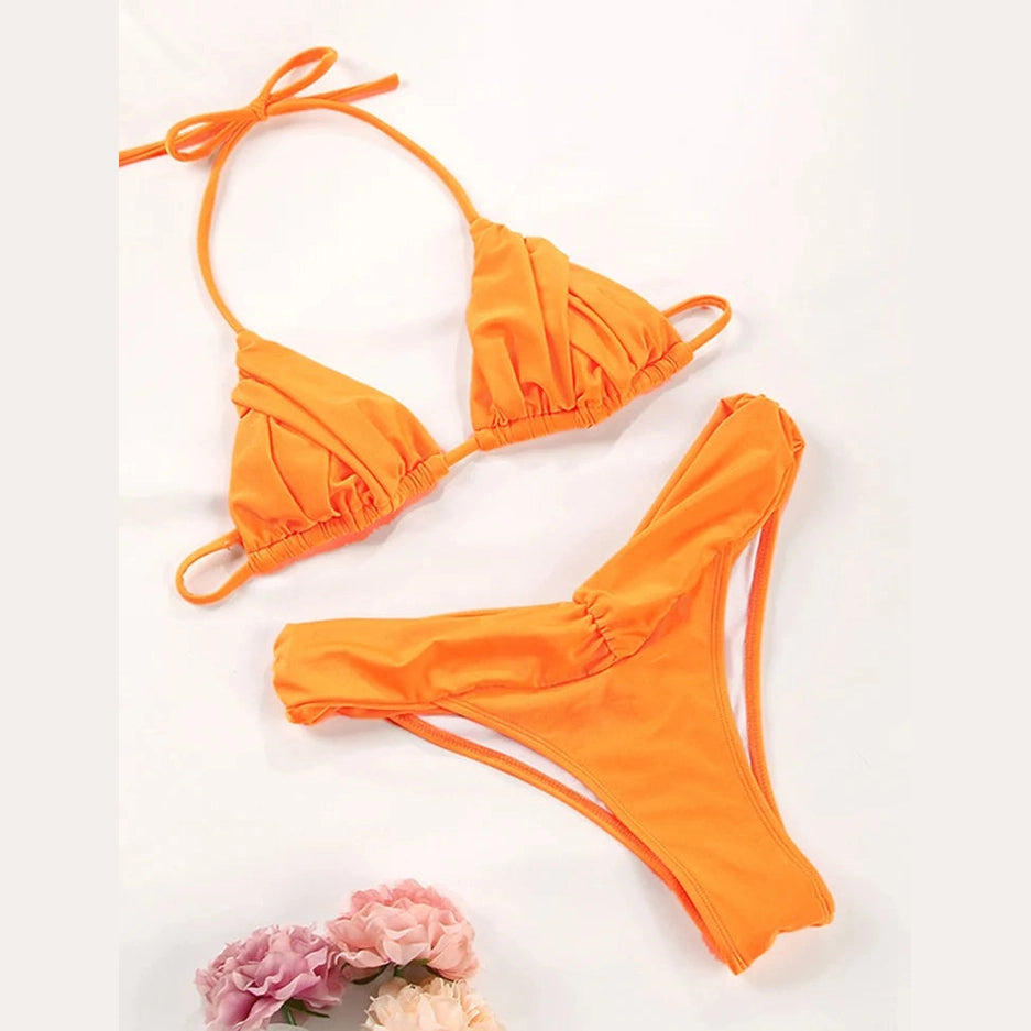 Dwuczęściowy strój kąpielowy  vintage bikini z marszczeniem - Aguamarina