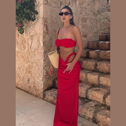 Trzyczęściowy strój kąpielowy bandeau z pareo- Perla