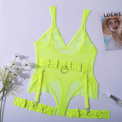 Transparentne body damskie w kropki z pasami do pończoch - Punto