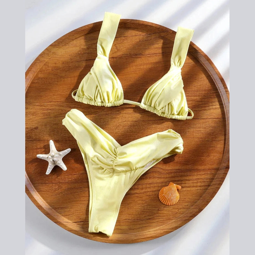Dwuczęściowy strój kąpielowy  vintage bikini z marszczeniem - Aguamarina