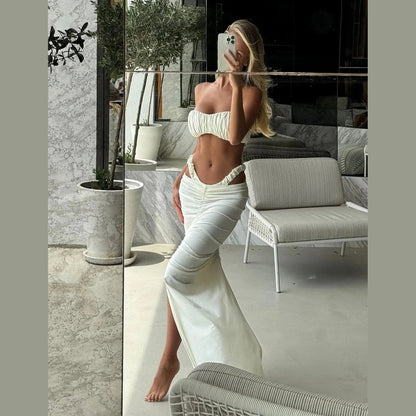 Trzyczęściowy strój kąpielowy bandeau z pareo- Perla
